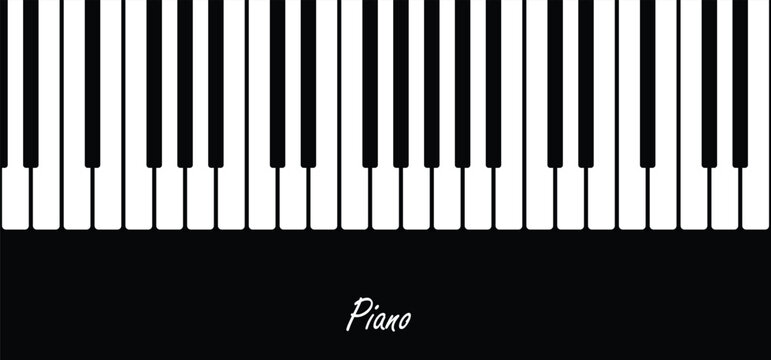 Decorative horizontal music banner. piano keys music background. music concept. piano black and white keys vector illustration