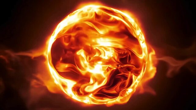 Intense abstract animation of a vibrant red and orange flame-filled orb, with the fire swirling and contained within the oval shape