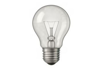 Light bulb representing invention, idea, electricity, and innovation, transparent background isolating the object