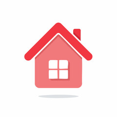 Fototapeta premium Stylized simple red house illustration with chimney and white window on white background