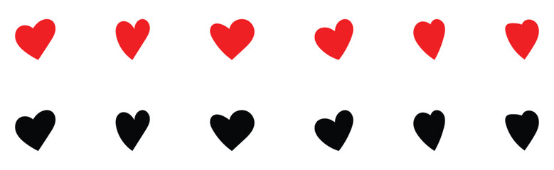  Abstract graphical doodle love icon drawing. Isolated Red and Black love heart icon set on white background. Modern hand-drawn valentines love icon set. EPS 10.