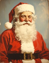 Vintage Santa Claus illustration in traditional red and white fur costume