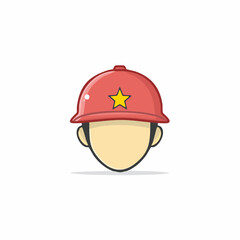 Cartoon head with red cap and yellow star icon, avatar isolated
