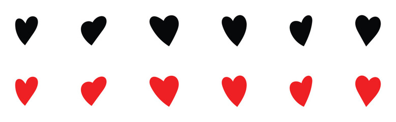 Isolated Red and Black love heart icon set on white background. Abstract graphical doodle love icon drawing. EPS 10. 