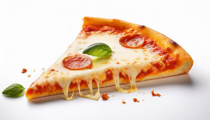 slice of pizza on white background