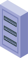 Isometric view of an electric panel managing electricity distribution, ensuring safety and control in a building