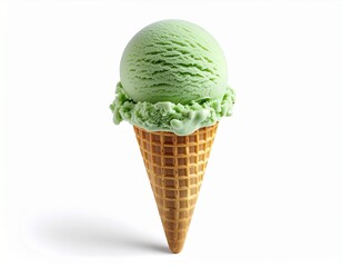 Mint Green Ice Cream Cone Isolated on White Background