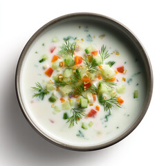 Refreshing cold soup with fresh vegetables and herbs, perfect for summer.