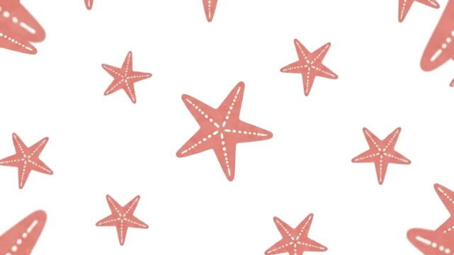 Scattered light red starfish each with dotted lines create a seamless repeating pattern on a white backdrop