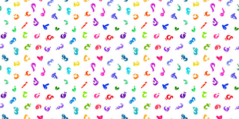 Colorful seamless pattern made from Arabic alphabets and letters in flat vector style. Rainbow colored background of Arabic characters, perfect for kids design, education, playful creative projects.