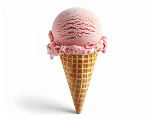 pink Ice Cream Cone Isolated on White Background