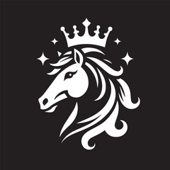 black and white horse wearing crown logo vector