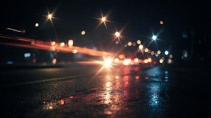 Abstract Car Lights Trails on Dark Highway at Night