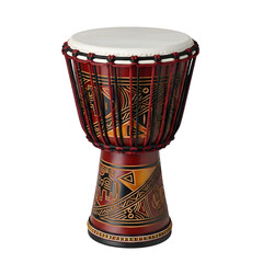 Authentic African Djembe Drum with Detailed Traditional Engravings, isolated on white or transparent background. PNG