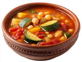 Hearty and flavorful vegetable stew brimming with chickpeas and zucchini in a rustic bowl