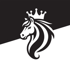 black and white horse wearing crown logo vector