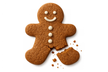 Broken gingerbread man cookie with a missing leg, representing loss, failure, or a diet challenge