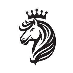 black and white horse wearing crown logo vector