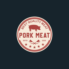 Retro vintage pork butcher shop restaurant with simple and elegant sticker style, badge emblem, typography, logo template illustration, vector design