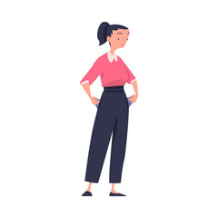 Woman with Empty Pockets Sad in Standing Pose Vector Illustration