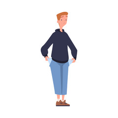 Man with Empty Pockets Sad in Standing Pose Vector Illustration