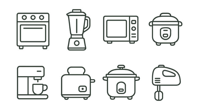 Set of kitchen appliances including a toaster, coffee maker, microwave