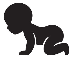 Black Color  baby icon Silhouette Vector Illustration, Solid White Background			