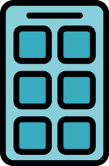Mobile phone displaying a grid of application icons, representing various apps installed on a smartphone