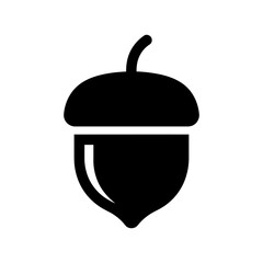 Simple Black Acorn Icon with Cap and Stem on White Background