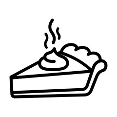 Black Outline Pie Slice with Whipped Cream and Steam Icon