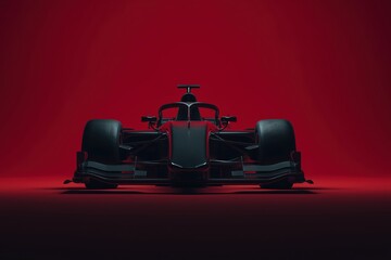 Formula 1 Race Car on Red Background. Front View Red Formula Car.