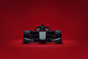Formula 1 Race Car on Red Background. Front View Red Formula Car.