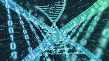 Dna Strand Spinning Around Binary Code Digital Background Loop - Powered by Adobe