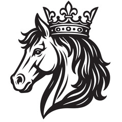 black and white horse wearing crown logo vector