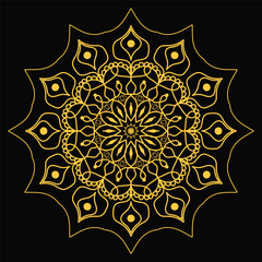 Ornamental round lace pattern vector art illustration with floral mandala design on a black background