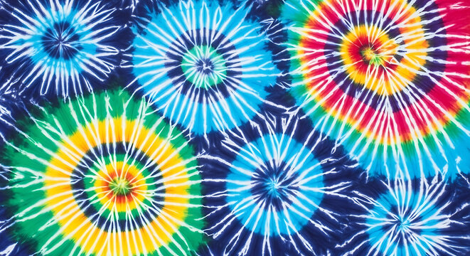 Vibrant tie dye swirls pattern in blue green yellow and red