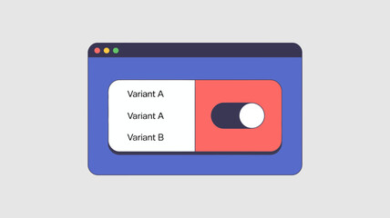 Obraz premium Abstract illustration of a web browser window displaying a ui element for a b testing with a toggle switch and variant options