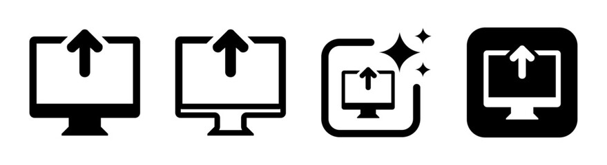 Upload icon, uploading sign upload from pc symbol transparent PNG vector illustration representing data sharing cloud transfer and digital technology concept design