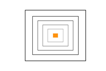 Concentric square pattern with central orange shape in minimal geometric abstract design for modern art and background layout