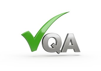 3d Quality approved logo on a white background