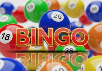 3d -bingo night- logo with bingo balls