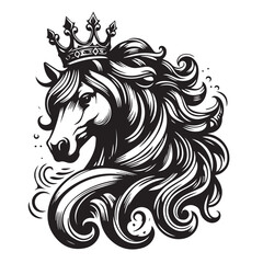 black and white horse wearing crown logo vector