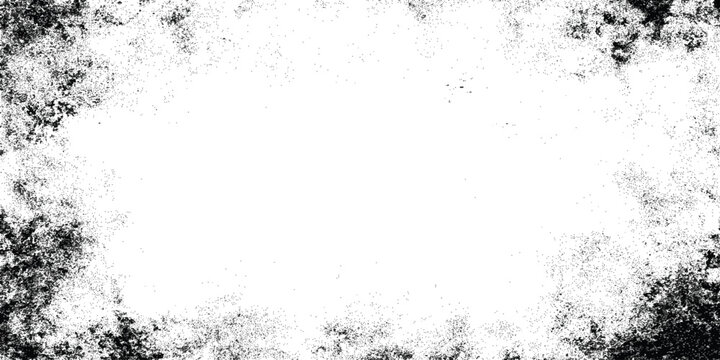 Grunge speckled border frame with black ink splatter on white background, distressed texture with copy space for design.
