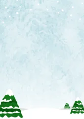 Fototapete Rund Hellblau 水彩のもみの木と雪の冬景色と青空　クリスマスイラスト　- Watercolor fir tree, snowy winter landscape and blue sky Christmas illustration  © kobako