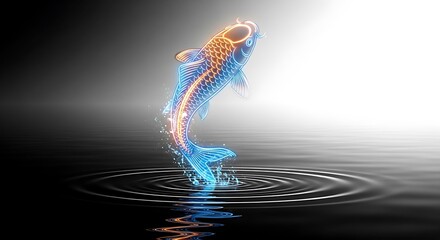 Mystical energy fish with a visible skeleton leaps into the light.