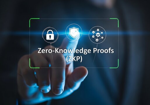 A person interacting with a digital interface displaying zeroknowledge proofs zkp for secure data verification and privacypreserving transactions in blockchain technology
