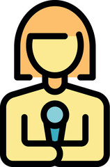 Female journalist holding a microphone giving an interview or a news report