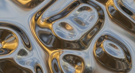 Abstract Glossy Metallic Surface with Silver and Gold Reflections