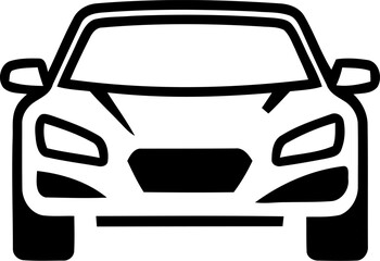 Sleek vehicle depicted in a bold black and white graphic, showing the front view with clean lines, ideal for automotive and transportation themed designs.
