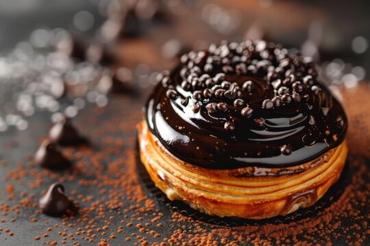 Decadent Chocolate Croissant Crown Rich Pastry Glossy Ganache Mini Chips Culinary Delight Sweet